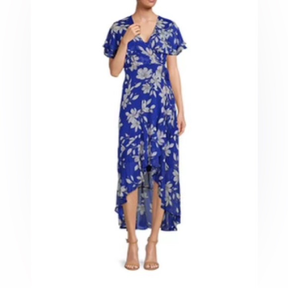 Calvin Klein Dresses & Skirts - CK - Floral Print Surplice V-Neck Short Flutter Sleeve High-Low Maxi Dress